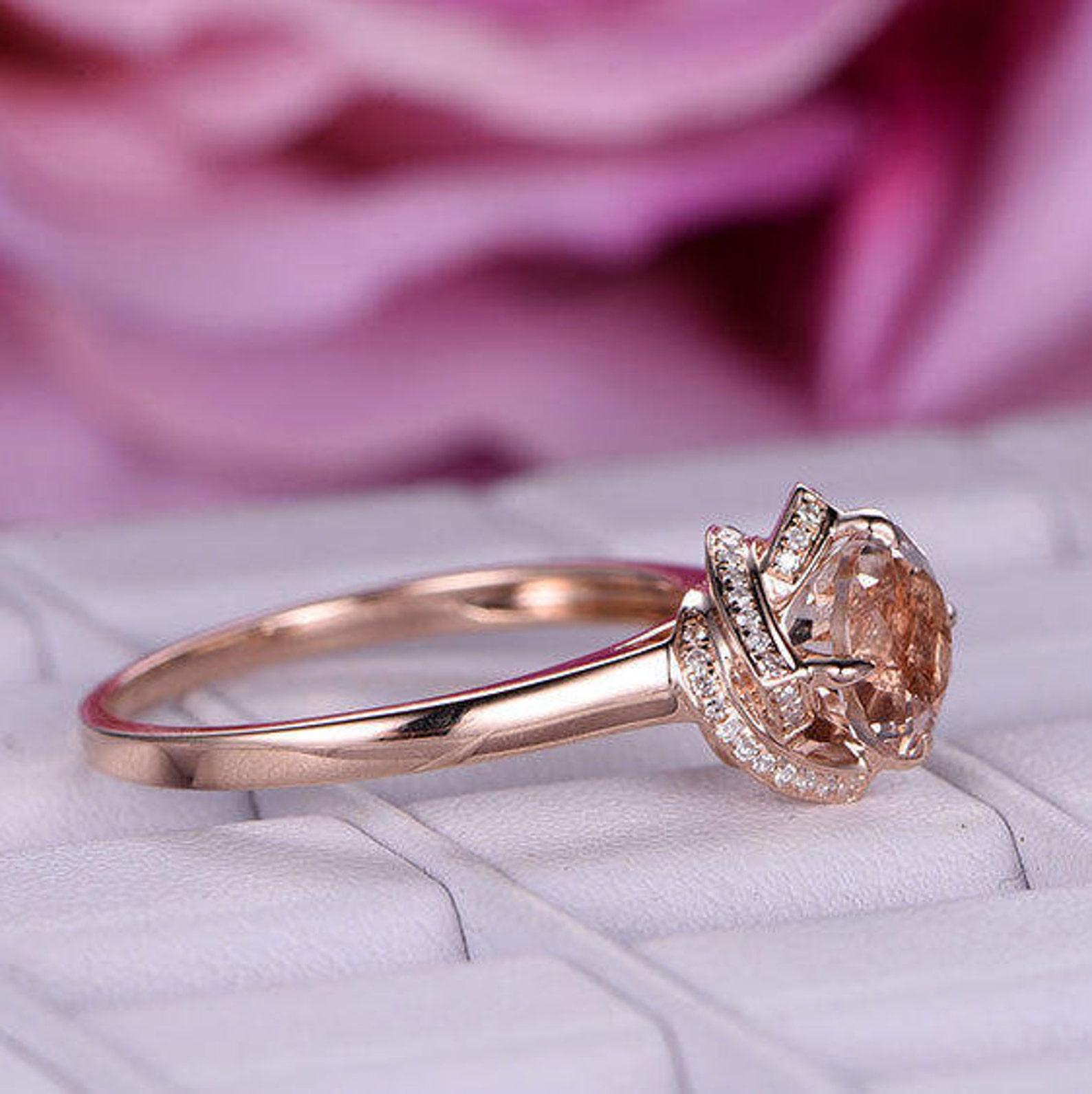 1.2ct Big brilliant Round engagement ring/14k rose Etsy
