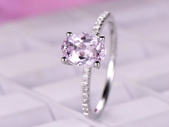 6x8mm Kunzite Engagement Ring/14k White Gold Diamond | Etsy