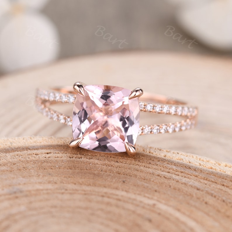 pink morganite engagement ring-natural pink morganite cushion ring-bartusgem pink morganite split shank ring