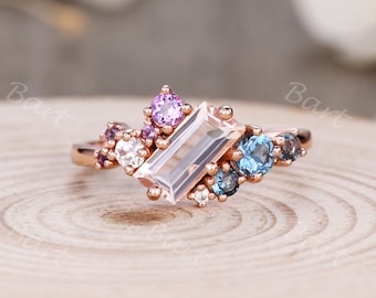 Natural Morganite Cluster Ring Family Multi-stone Ring Rose Gold Engagement Ring Anniversary Gift Minimalist Birthstone Ring Cocktail Ring