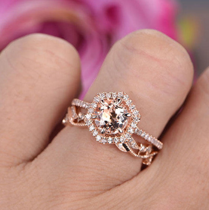 Pink 14k Rose Gold Natural Diamond Engagement Etsy Canada