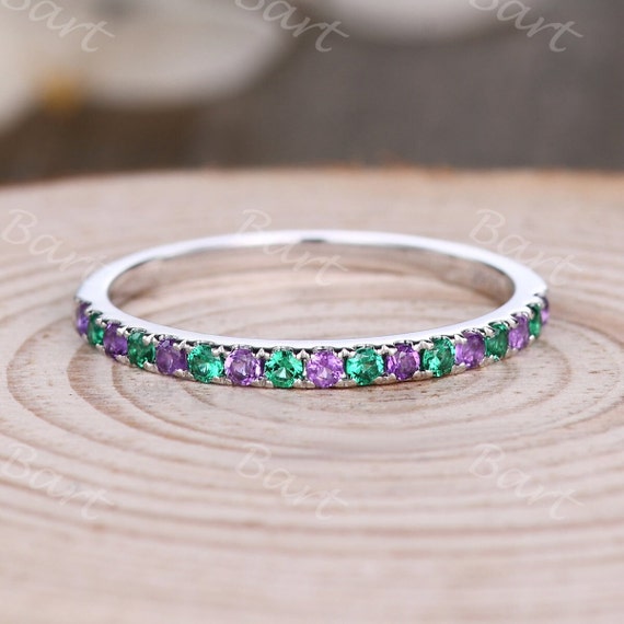 14k White Gold Natural Emerald Amethyst Wedding Band Full Eternity Ring  Stackable Matching Ring Birthstone Women Promise Anniversary Gift - Etsy