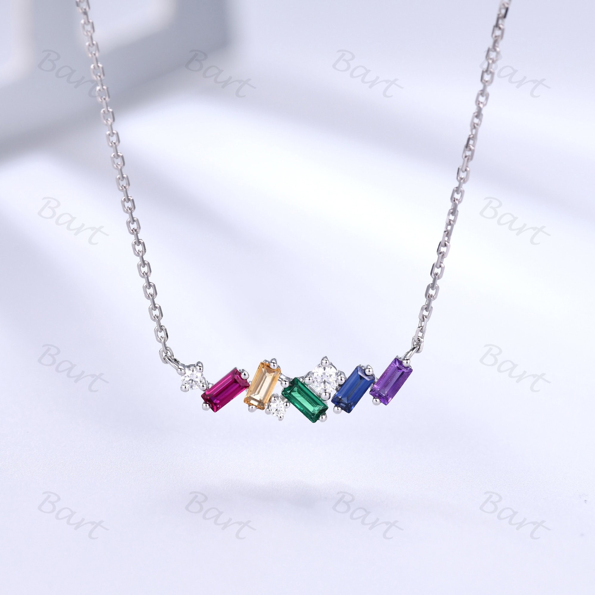 Baguette Cluster Necklace Mix Scattered Mini Bar Pendant