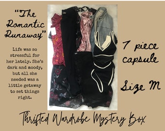 Womens Size M Medium Dark Moody Romantic Thrifted Clothing Mystery Box Bundle 7 Piece Wardrobe Capsule Styled Curated Dresses Tops Etc