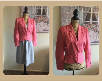 The CORAL of The STORY Vintage 60s Blazer XS S Cropped 1960s Spring Pink Barbie Barbiecore Coat Single Button Dapper Victorian Hipster Geek