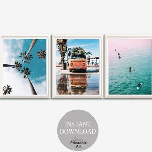 Beach Decor, Surf Ar, Ocean Wall Art, Beach Wall Art, VW Bus, Coastal Wall Decor, California Wall Art, Green Art, Digital Download, Triptych