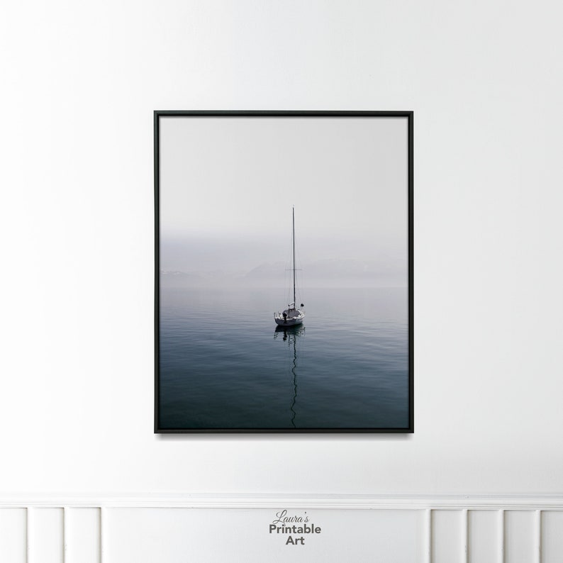 Boat Art Sailboat Print Ocean Art Ocean Photo Printable Art Minimalist Print, Ocean Water, Sea Prints, Nautical Wall Decor, Bathroom image 2