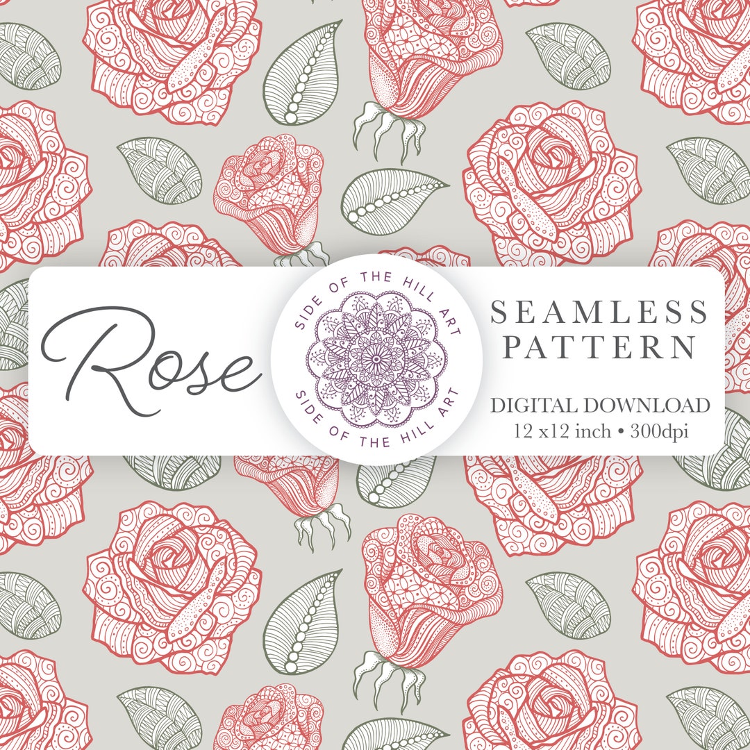 ROSE Zentangle Drawing Seamless Floral Pattern Downloadable Printable ...