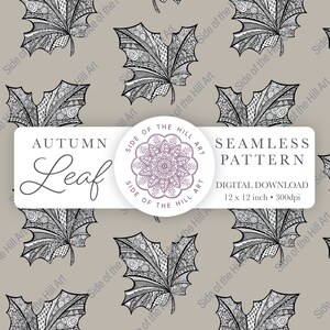 Autumn Leaf Zentangle drawing Seamless Floral Pattern Downloadable Printable Scrapbook Digital Paper