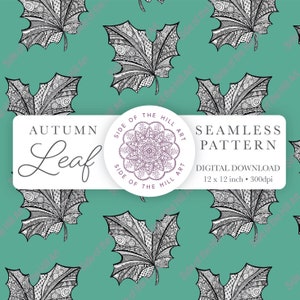 Autumn Leaf Zentangle drawing Seamless Floral Pattern Downloadable Printable Scrapbook Digital Paper