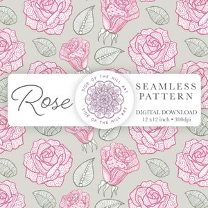ROSE Zentangle drawing Seamless Floral Pattern Downloadable Printable Scrapbook Digital Paper