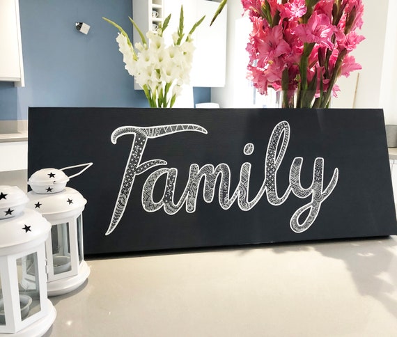 Family Name Canvas In Zentangle Style Personalised With All Etsy Family Name Canvas In Zentangle Style Personalised With All Etsy