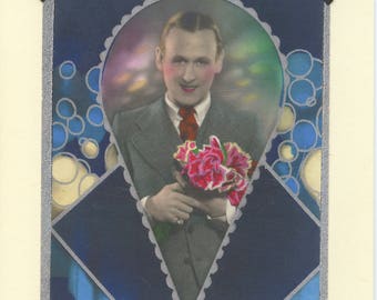 Deco Devine: Vintage LGBTQ card - gay Valentine, flowers for you, art deco greeting card
