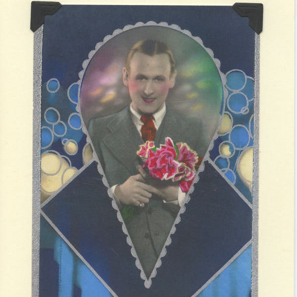 Deco Devine: Vintage LGBTQ card - gay Valentine, flowers for you, art deco greeting card