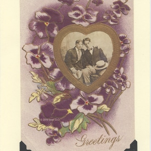 One Heart: Vintage LGBTQ Card gay engagement card, vintage floral card, greetings, just saying hello, just because card, gay wedding card 5.5"x8" Smooth Card