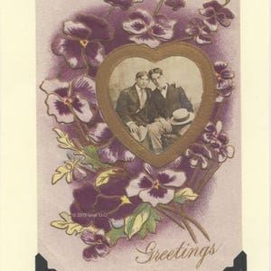 Un corazón: Vintage LGBTQ + tarjeta - tarjeta de compromiso gay, tarjeta floral vintage, saludos, sólo decir hola, sólo porque la tarjeta, tarjeta de boda gay