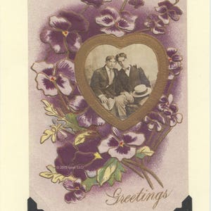 One Heart: Vintage LGBTQ Card gay engagement card, vintage floral card, greetings, just saying hello, just because card, gay wedding card 5.5"x8" Smooth Card