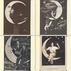 Moon Multi Pack: Devil Moon, Fell For You, Let's Get Married, Hello - vintage moon photos, vintage gay cards, lunar LGBTQ cards, gay pagans