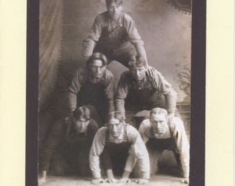 Pyramid Pals: vintage lgbtq+ card - poly gay valentine, circus hands acrobats photo, male cheerleaders card, friends group card