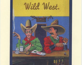 Out West: Vintage LGBTQ+ Card - cowboy coming out card, card for a western cowboy, saloon party, coming out west, out in the old wild west