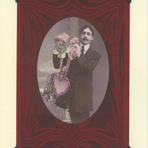 Heart In Hand: Vintage LGBTQIA+ Karte - asexuelle Valentinstagskarte, Ace Verlobungskarte, handgefärbte Postkarte um 1915