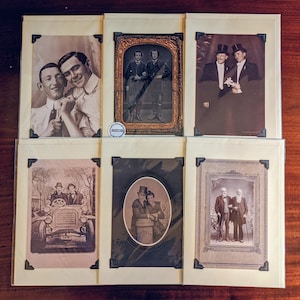 Anzüge & Krawatten: Vintage LGBTQ+ Karten - gay boyfriends husbands cards, formal gay wedding cards, elegant gay valentines, gay tintypes, top hats