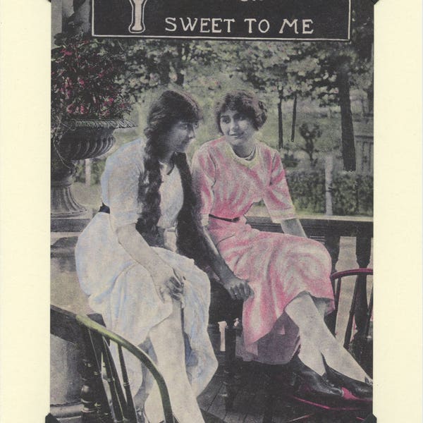 Sweet To Me: Vintage LGBTQ+ Card - spring card, eostre card, lesbian girlfriends, lesbian wives card, best friends card, sisters card