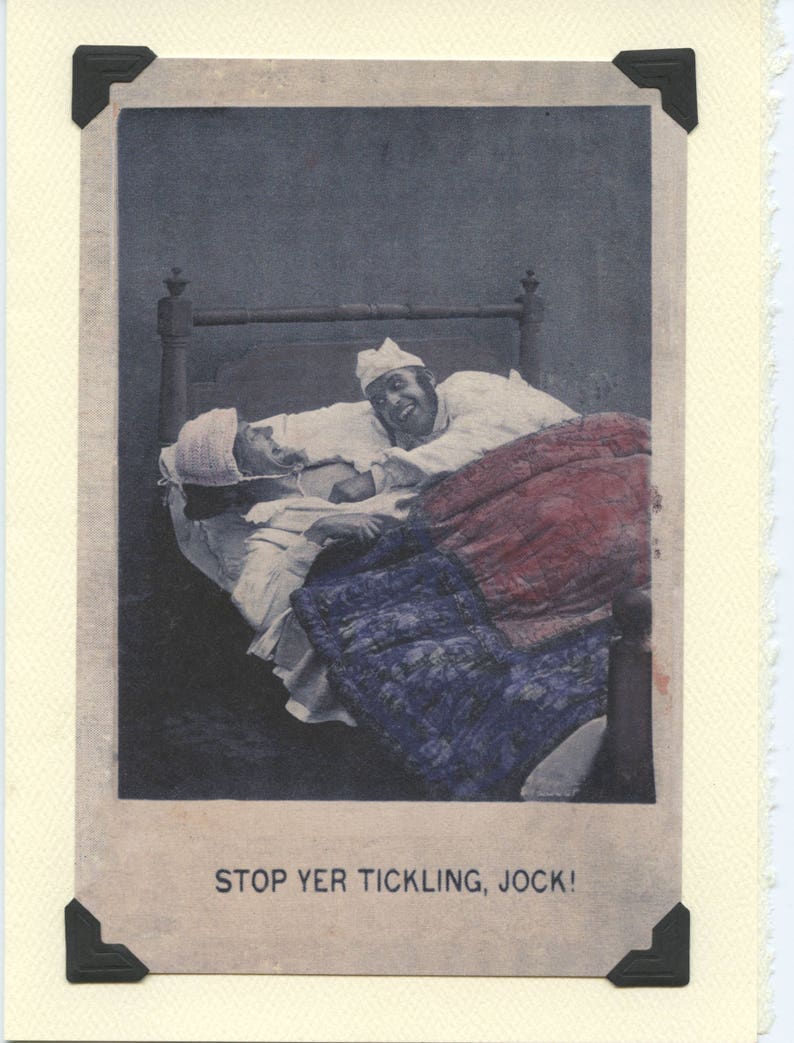 Stop Jock: Vintage LGBTQ card gay tickling valentine, gay boyfriends card, two gay husbands anniversary, under the covers, vintage kink 5"x7" Textured Card