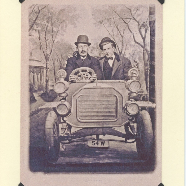 Drive Me: Vintage LGBTQ+ Card - gay Valentine, newlywed husbands card, gay gearhead card, just married gay card, gaycation card