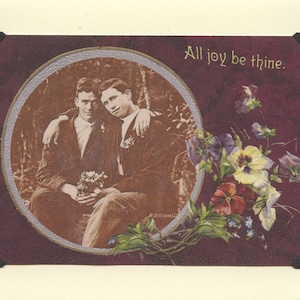 All Joy Be Thine: Vintage LGBTQ+ Card - gejowska walentynka, dwóch gejowskich mężów, gejowska karta ślubna, gratulacje, karta rocznicowa, karta dla nowych ojców