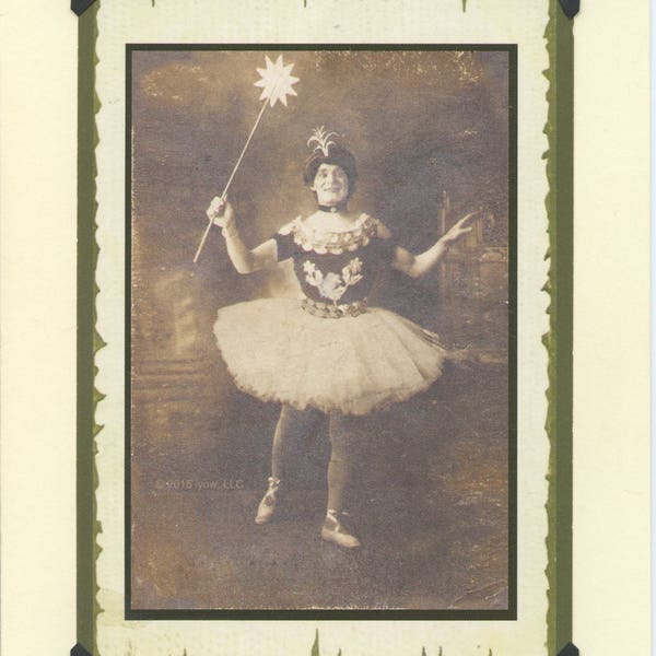 Make 3 Wishes: Vintage LGBTQ+ Card - vintage trans woman photo, cross dressing card, fairy godmother, birthday wishes, gay birthday card