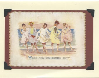 Coming Out? Vintage LGBTQ+ Card - Provincetown card, gay bachelor party invitation, gay beach day, ocean trip, gaycation souvenir card