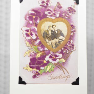 One Heart: Vintage LGBTQ Card gay engagement card, vintage floral card, greetings, just saying hello, just because card, gay wedding card image 4