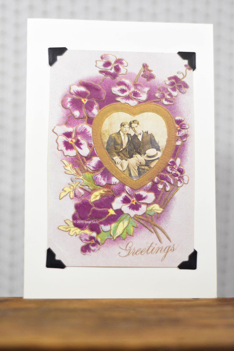 One Heart: Vintage LGBTQ Card gay engagement card, vintage floral card, greetings, just saying hello, just because card, gay wedding card image 4