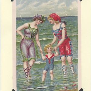 Familie Wading: Vintage LGBTQ + Karte - lesbische Muttertagskarte, Familie Strandfahrt, Homosexuell Frau Karte, zwei homosexuell Mütter Karte, Homosexuell Muttertag