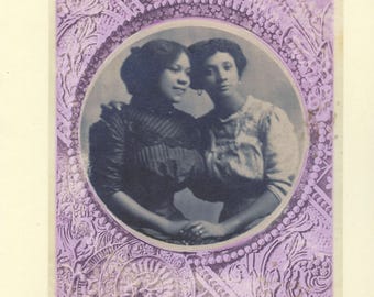 Circle Of Love: Vintage LGBTQ+ Card, lesbian Valentine's day card, Black girlfriend engagement card, intersectional love card, Black lesbian