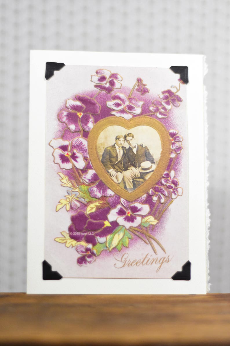 One Heart: Vintage LGBTQ Card gay engagement card, vintage floral card, greetings, just saying hello, just because card, gay wedding card image 8