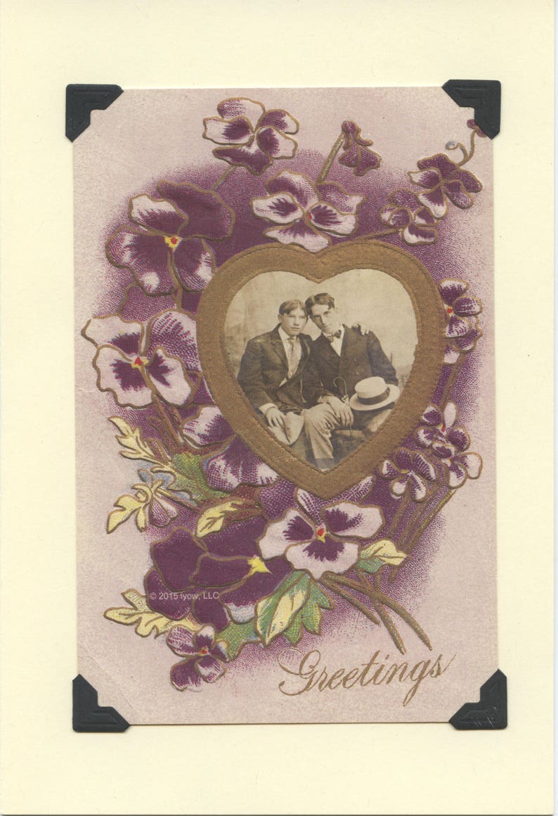 One Heart: Vintage LGBTQ Card gay engagement card, vintage floral card, greetings, just saying hello, just because card, gay wedding card 5.5"x8" Smooth Card