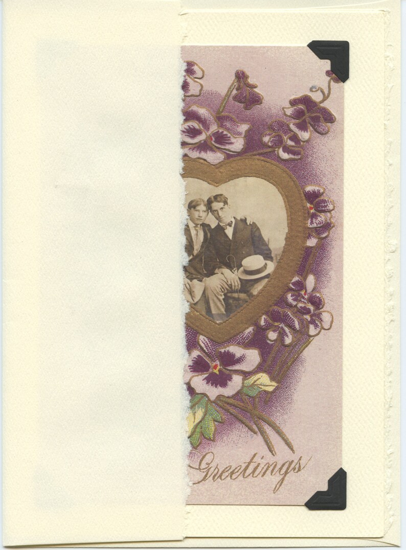 One Heart: Vintage LGBTQ Card gay engagement card, vintage floral card, greetings, just saying hello, just because card, gay wedding card image 6