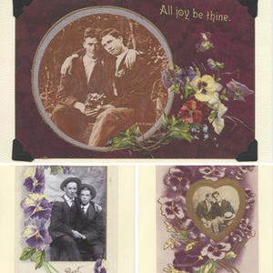 Lila Stiefmütterchen Pack: Vintage LGBTQ+ Karten - 3er Pack lila florale Vintage Karten - antik Gay Verlobung, Frühlingskarten, Gay Grußkarten