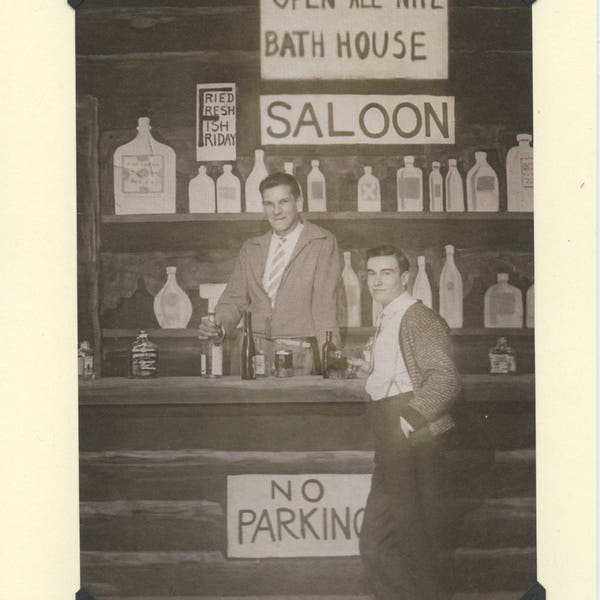 Bathhouse Buddies: Vintage LGBTQ+ Card - boys night out, vintage gay bar barfly photo, card for bartender, card for brewer