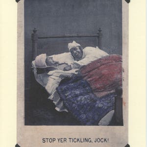 Stop Jock: Vintage LGBTQ card gay tickling valentine, gay boyfriends card, two gay husbands anniversary, under the covers, vintage kink 5.5"x8" Smooth Card