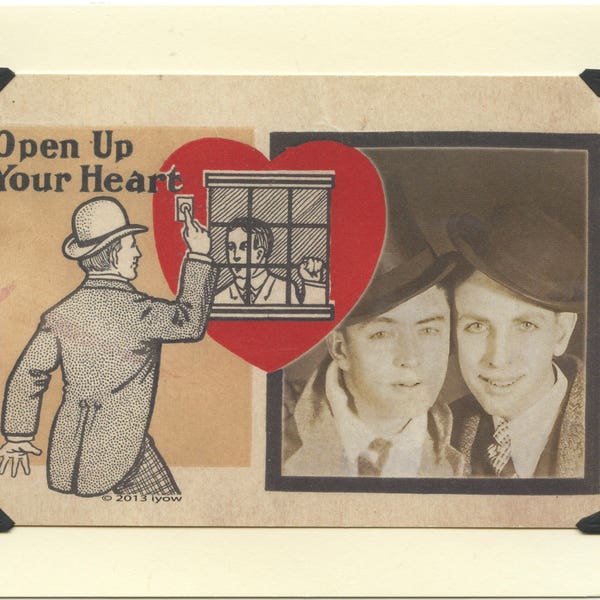 Open Your Heart: Vintage LGBTQ+ Card - gay Valentine, engagement card, gay wedding card, Father's Day card, first date card, let love in