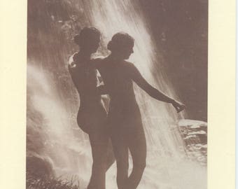 Erato: Vintage LGBTQ+ Card - lesbian valentine, antique skinny dipping photo, besties beach day card, nude lesbian girlfriends card