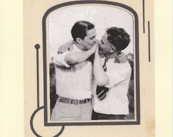 Kiss Interruptus: Vintage LGBTQIA Card - engagement, gay boyfriends, gay husbands, gay fiancees, in the closet, bicurious card, coming out