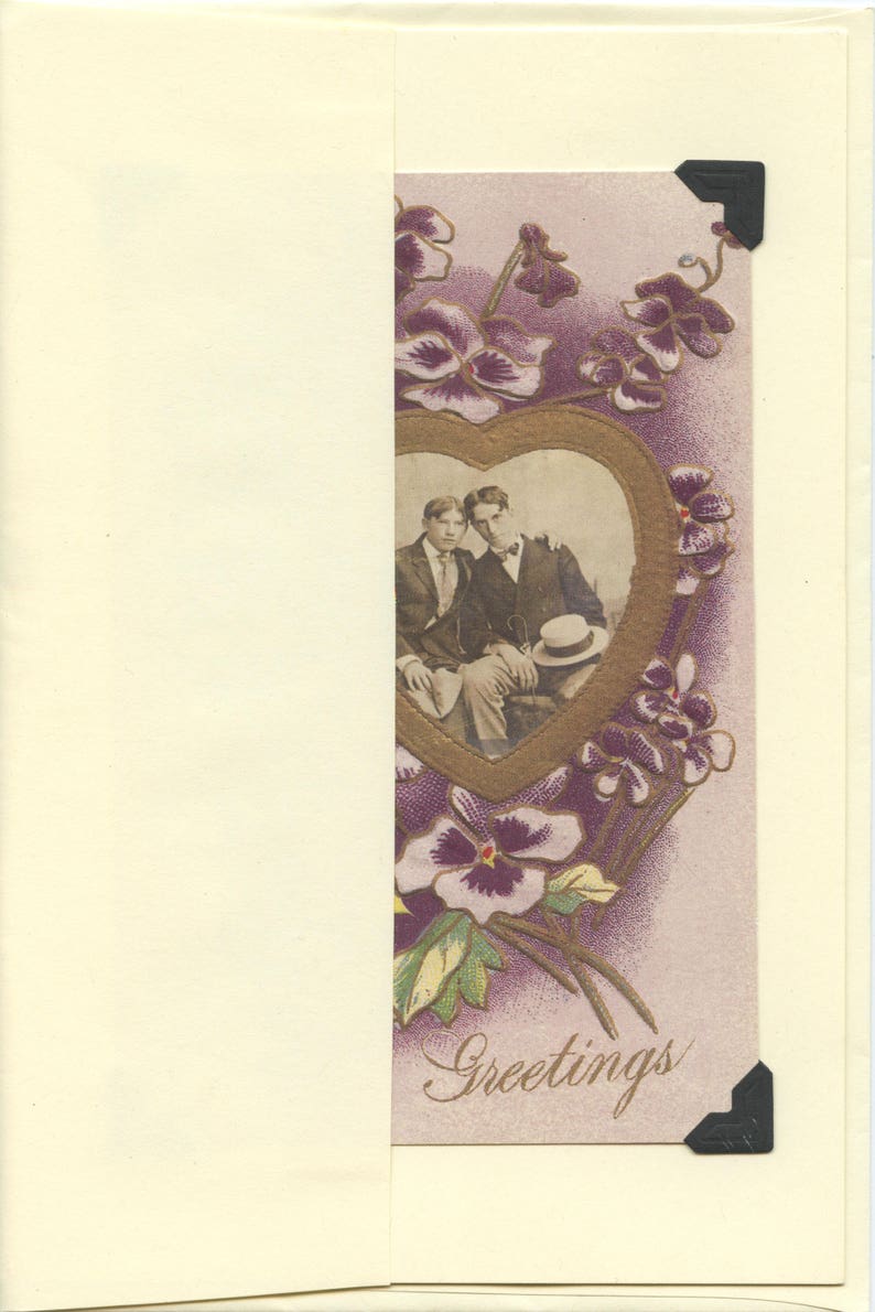 One Heart: Vintage LGBTQ Card gay engagement card, vintage floral card, greetings, just saying hello, just because card, gay wedding card image 2