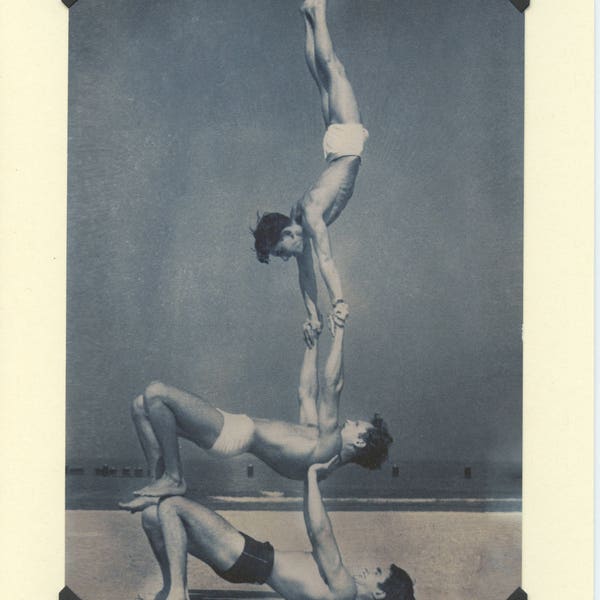 Beach Balance: Vintage LGBTQ+ Card - beach yoga card, card for acrobats, male gymnasts, tumbling team, gay beach day, Provincetown card