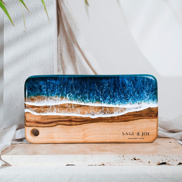 30th Birthday Present, Gift For Mum, Gift For Her, Ocean Resin Art Charcuterie Board, Epoxy Cheese Platter, Large Serving Board, Engagement