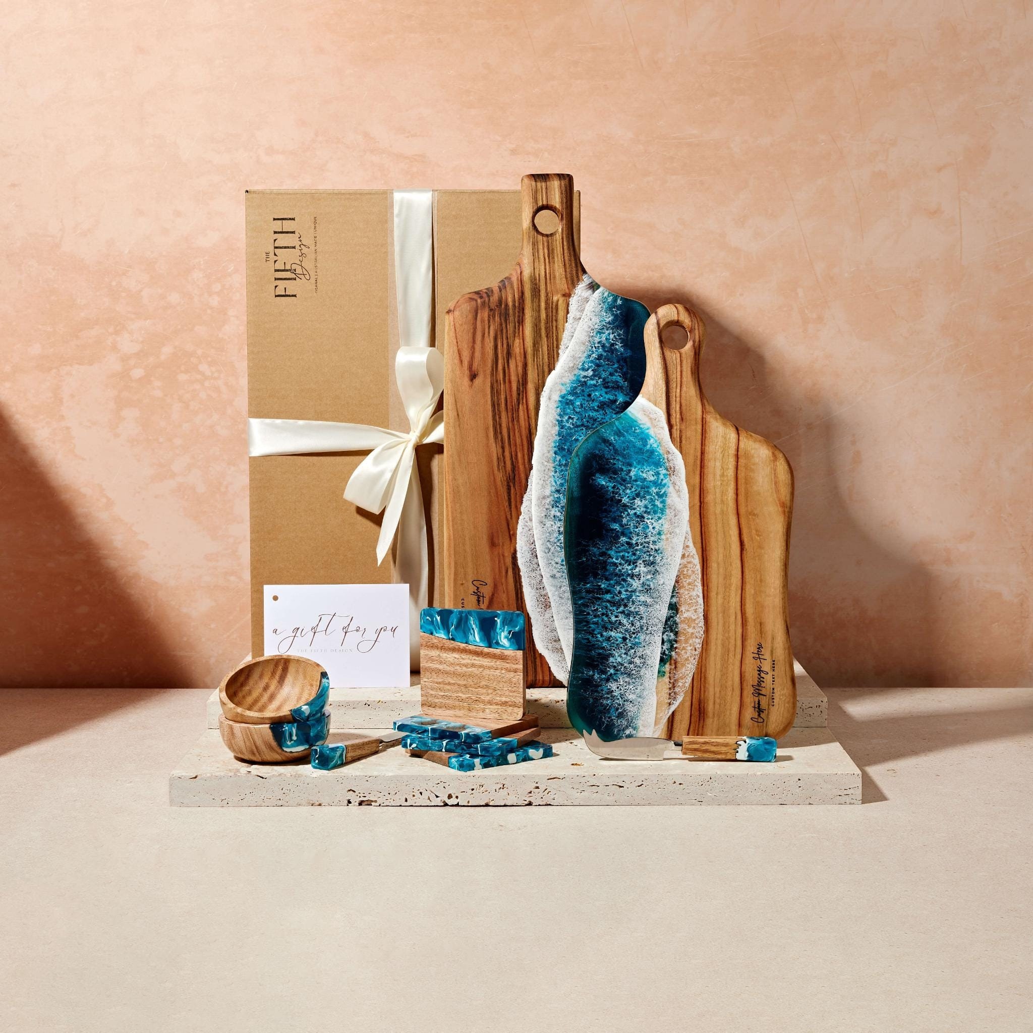 Luxury Wedding Gift for Beach Lovers, Ocean Resin Charcuterie Board Set, Unique Gift for Couple, Coastal Anniversary Gift for the Fifth Year