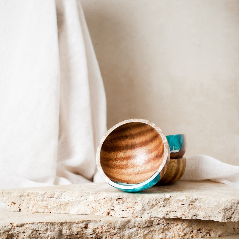 Wooden Dip Bowl, Resin and Wood Decorative Bowl, Small Ring Dish, Handmade Trinket Bowl, Blue Bowl, Epoxy Resin Ring Dish image 3